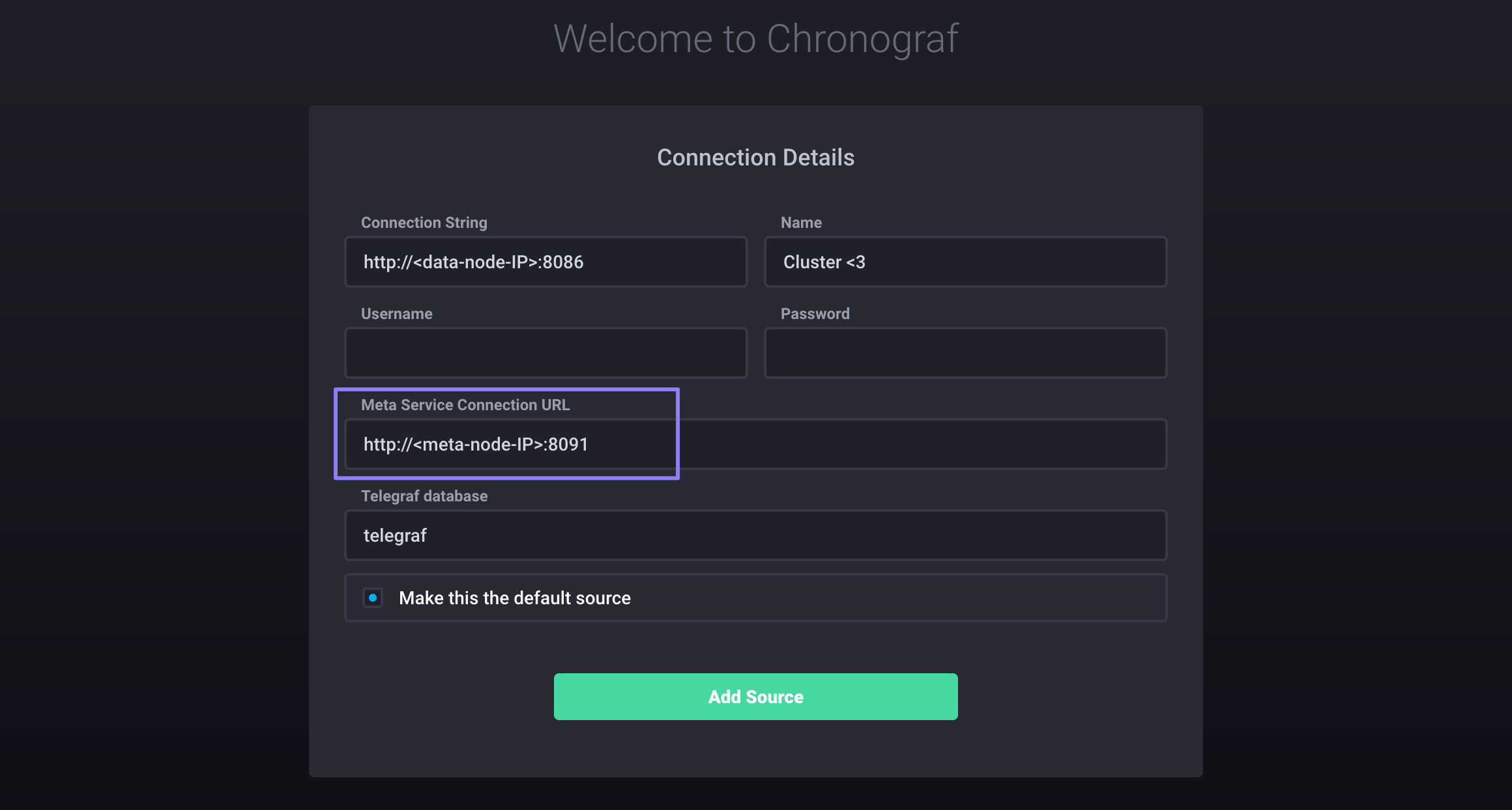 Cluster connection details