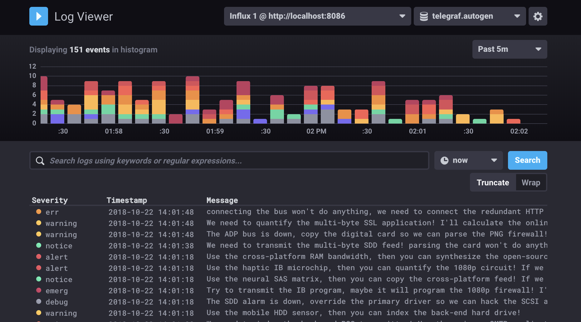 Chronograf log viewer