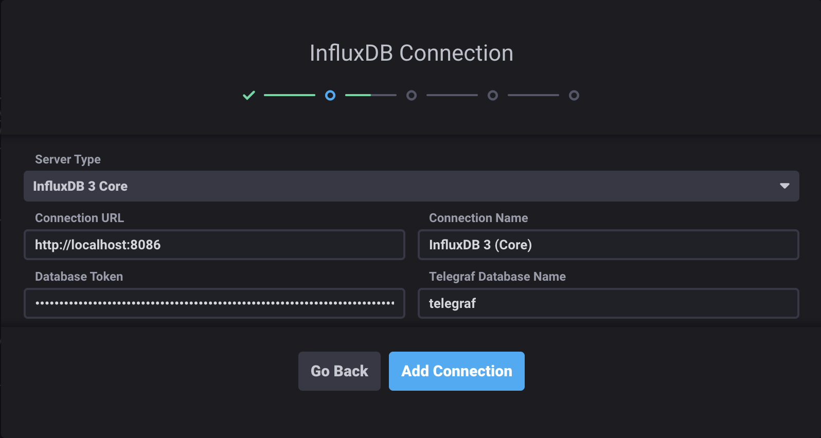 Chronograf InfluxDB 3 Core connection configuration