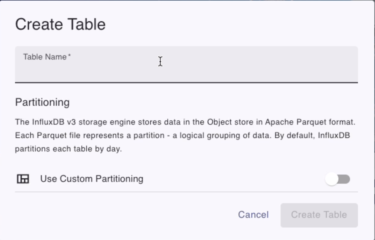 Create table dialog