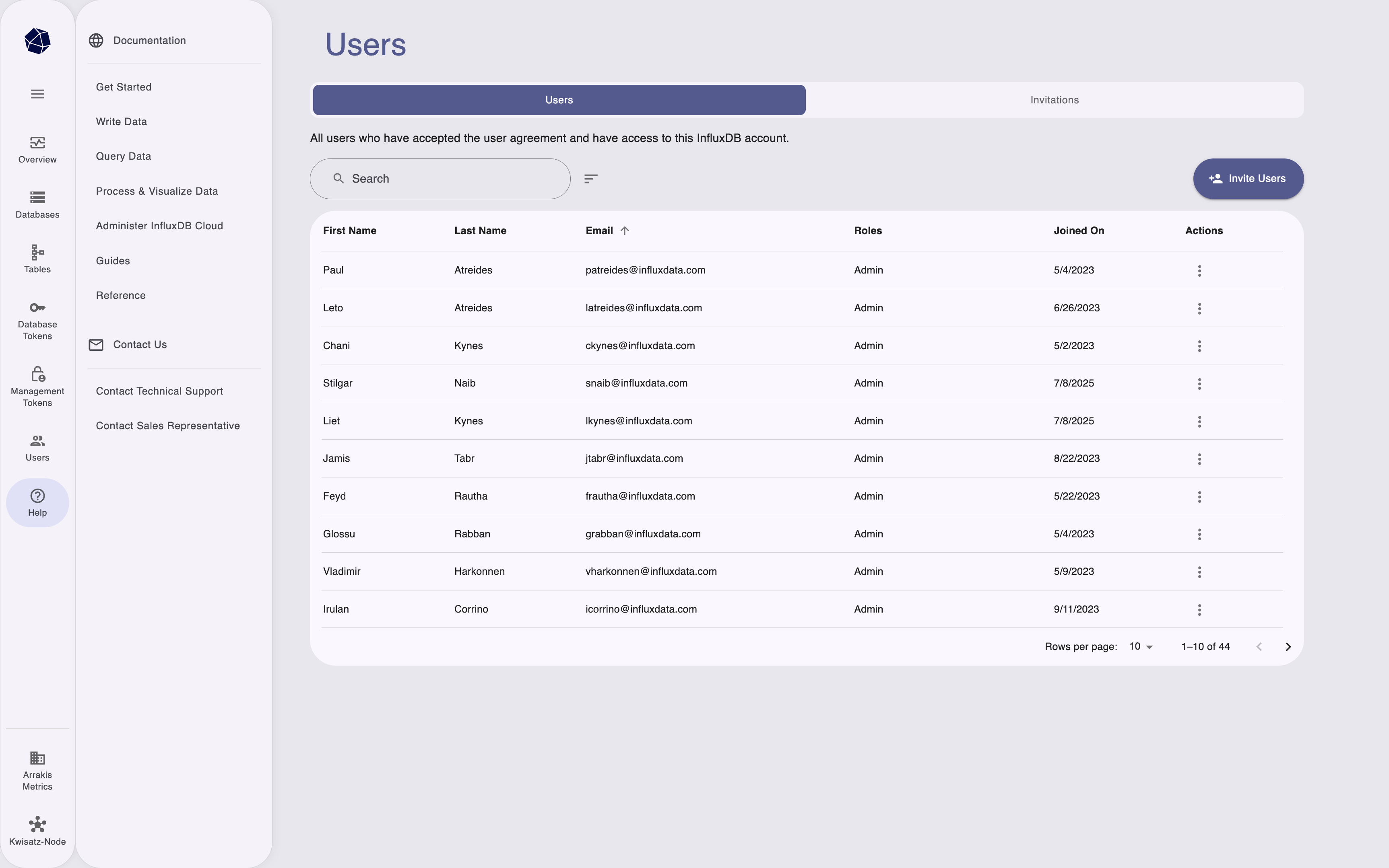 InfluxDB Cloud Dedicated Admin UI help menu