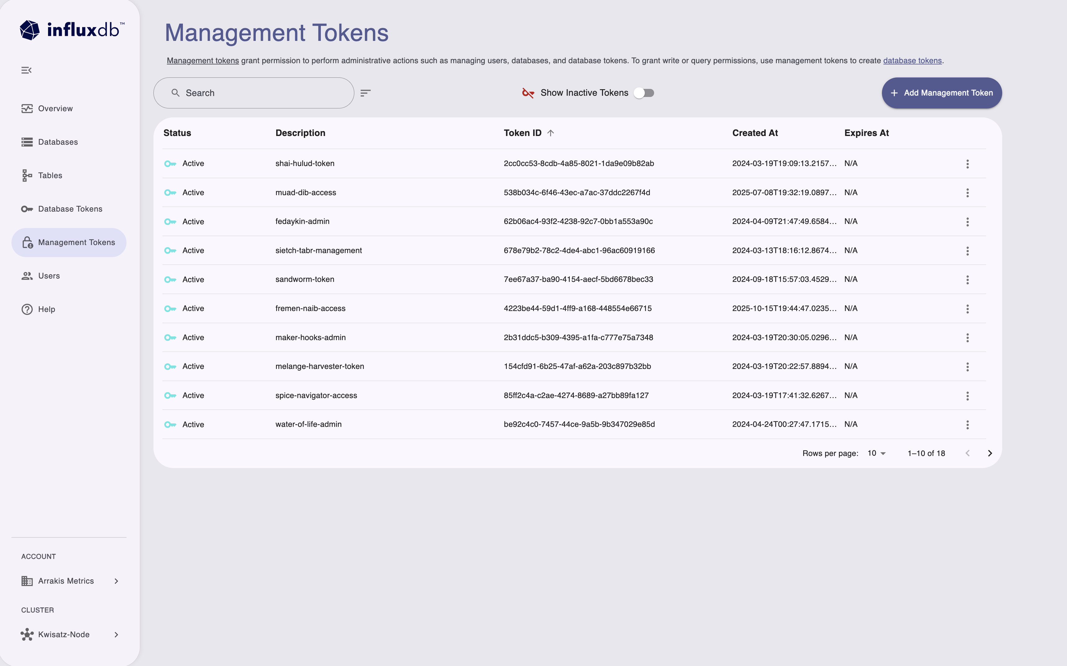 InfluxDB Cloud Dedicated Admin UI management tokens