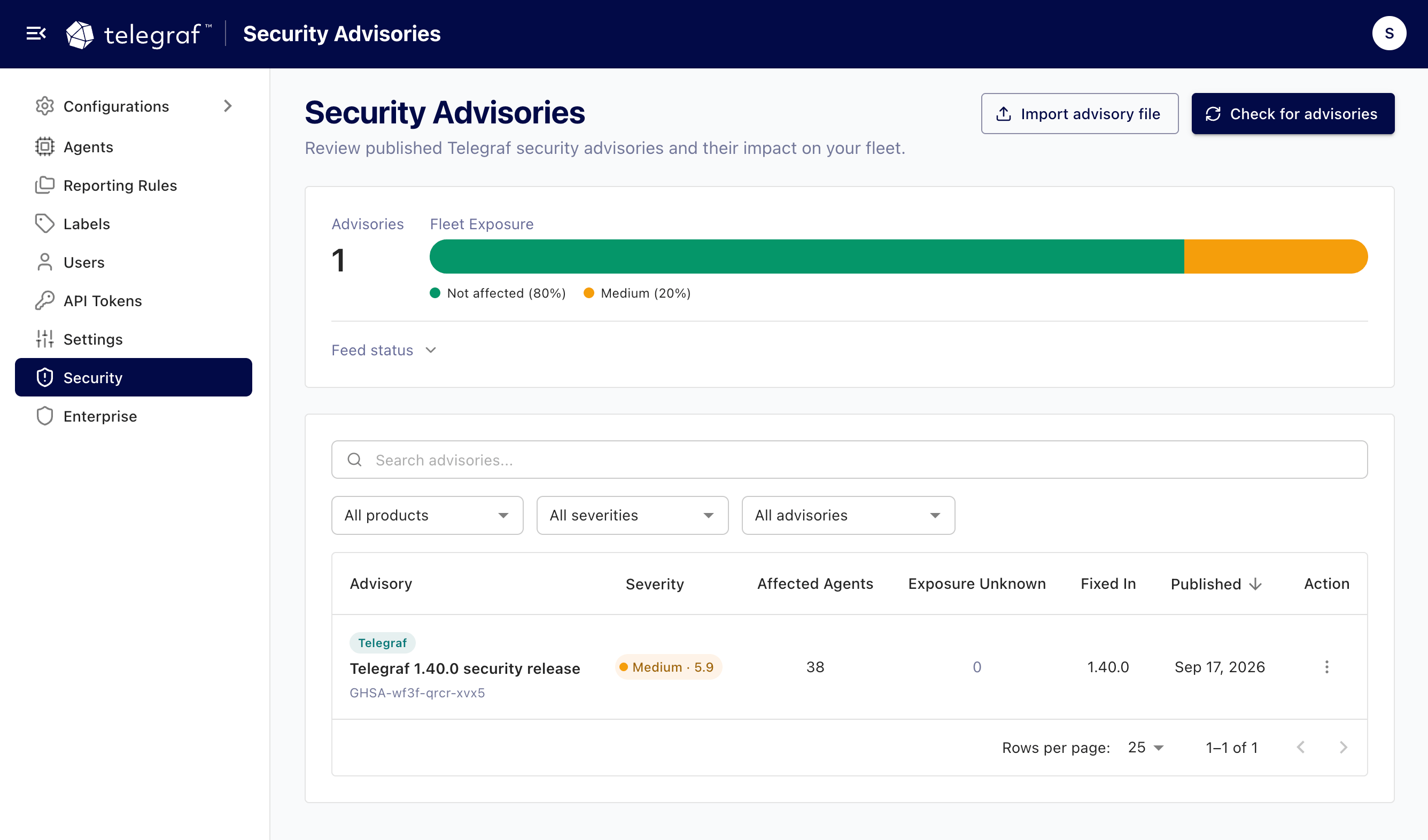 Telegraf Controller security advisories list