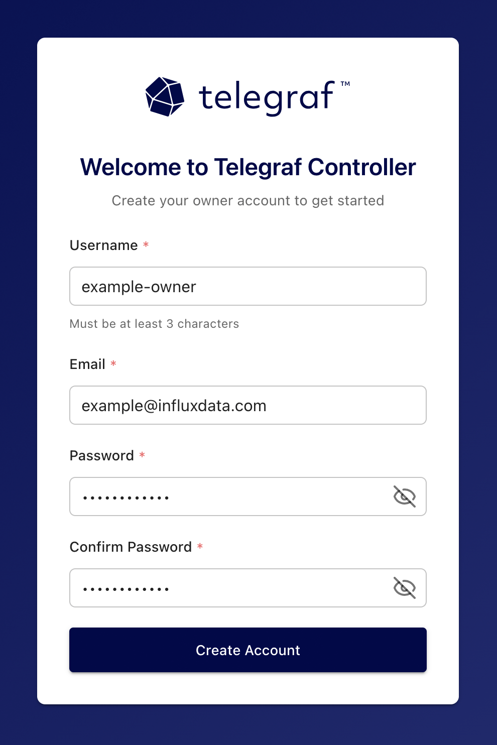 Owner account setup page